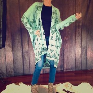 Turquoise with Indian motive pattern cardigan